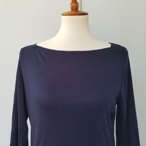 Talbots Navy Career Top Boat Neck Soft Cotton L - Picture 2 of 6